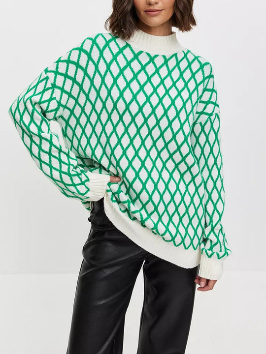 Damen lässiger Pullover mit modernem Rautenmuster und lässigem Schnitt Heidi-Mode
