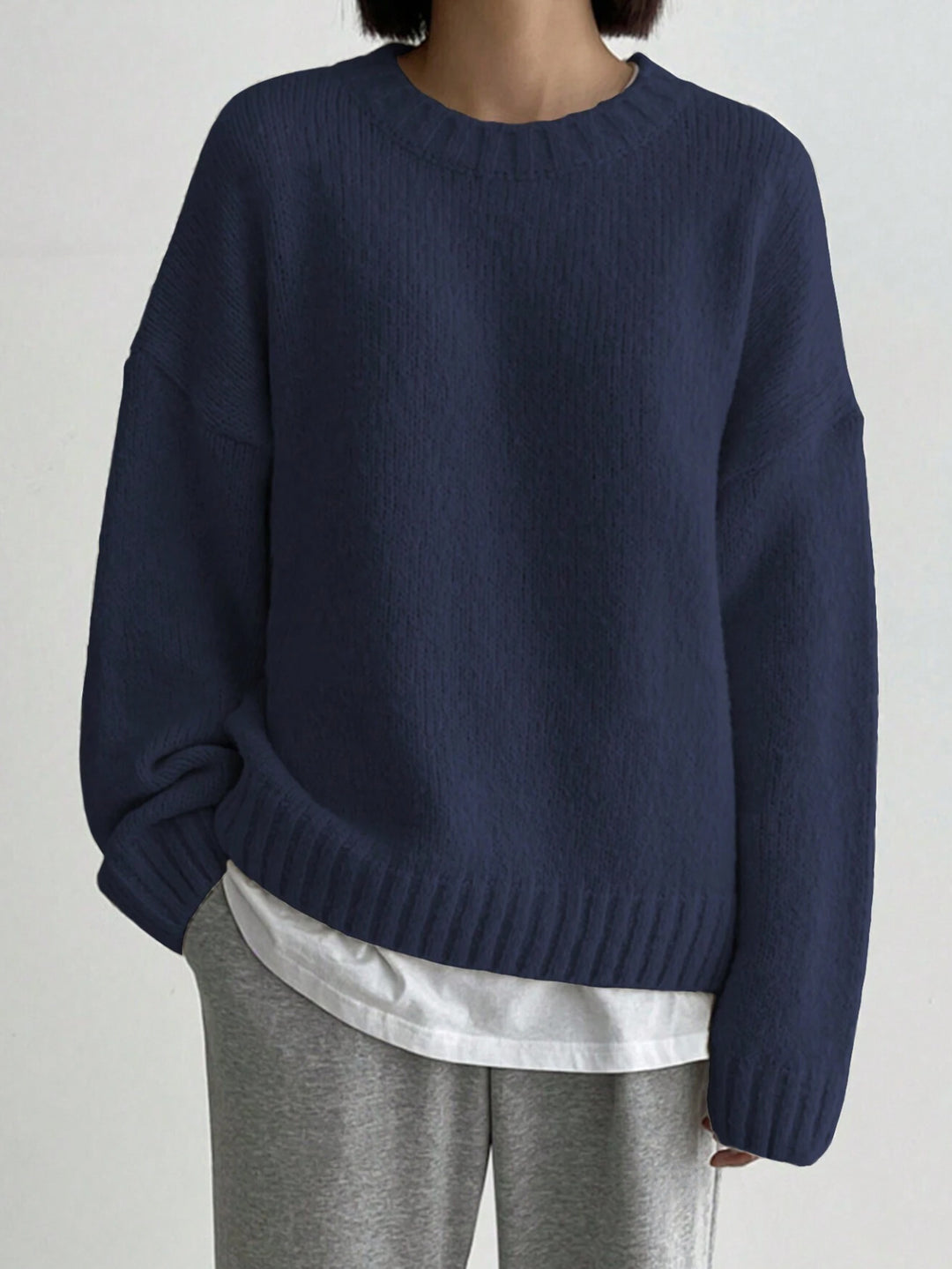 Damen Grober Strickpullover mit lässigem Schnitt und Rundhalsausschnitt Heidi-Mode