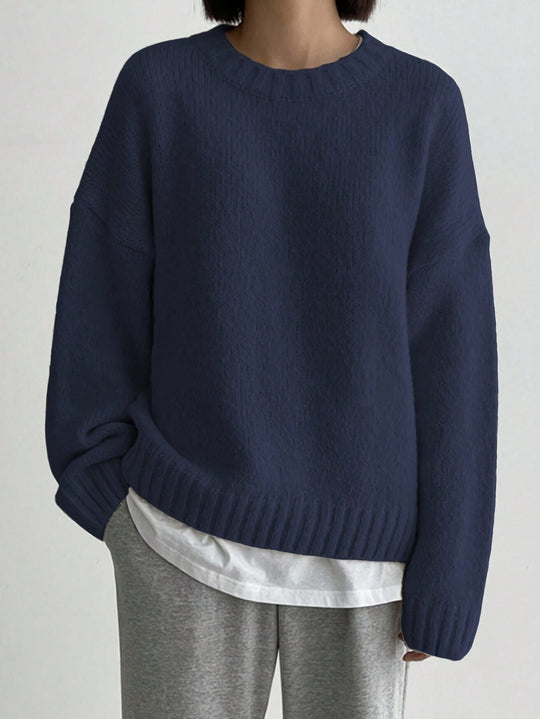 Damen Grober Strickpullover mit lässigem Schnitt und Rundhalsausschnitt Heidi-Mode