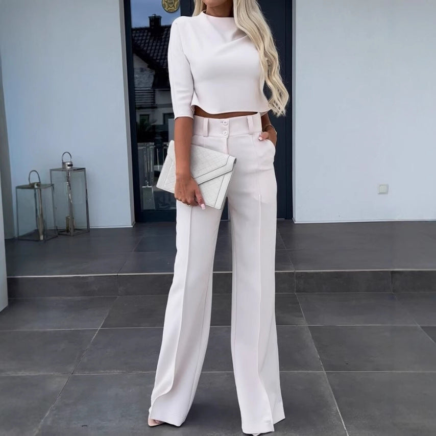 Damen Kombination aus cropped Oberteil und weit geschnittenen Hose Heidi-Mode