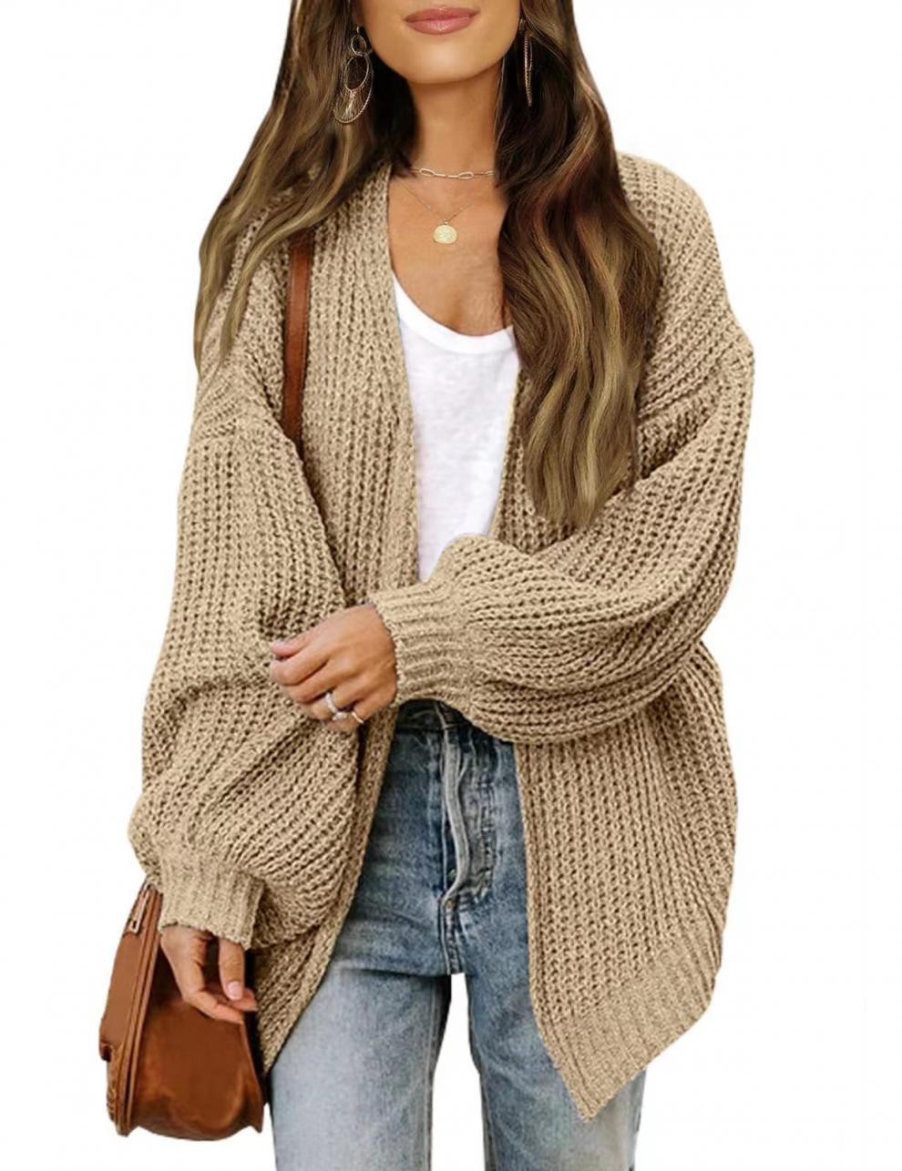 Damen lockerer Strickcardigan mit voluminösen Ärmeln und strukturiertem Design Heidi-Mode
