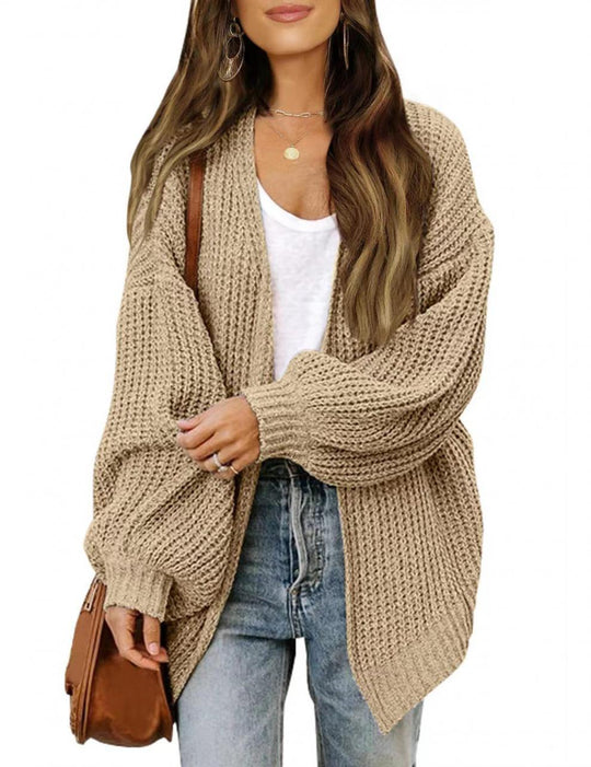 Damen lockerer Strickcardigan mit voluminösen Ärmeln und strukturiertem Design Heidi-Mode