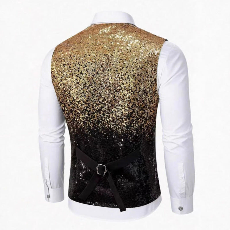 Herren Glitzernde Festtagsweste mit schimmerndem Paillettenmuster Heidi-Mode