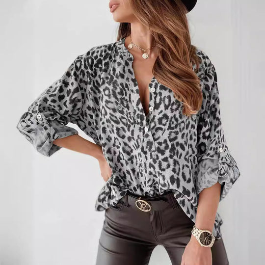 Damen Bluse im eleganten Animal-Print mit Raffungen Heidi-Mode