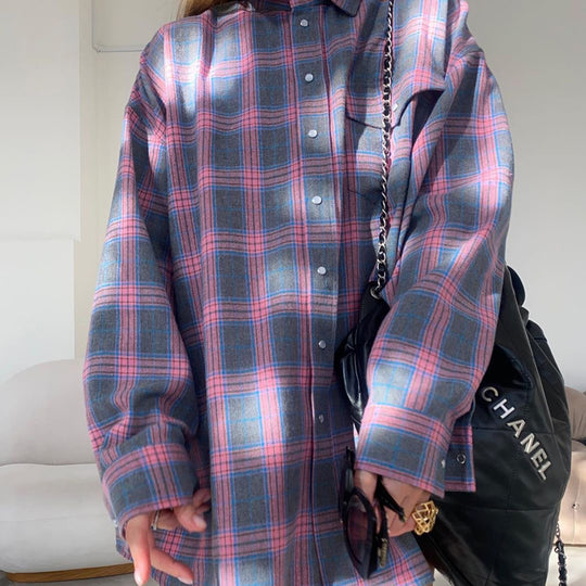 Damen Gemütliches Karoshirt mit hohem Kragen und Knopfverschluss Heidi-Mode