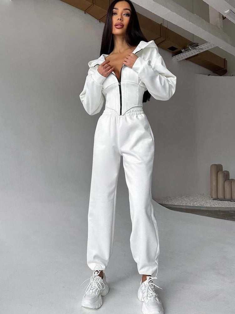 Damen Lässiger Utility-Jumpsuit mit hohem Kragen und Reißverschluss Heidi-Mode