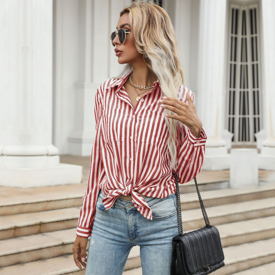 Damen Gestreiftes Langarmhemd im lässigen Chic Heidi-Mode
