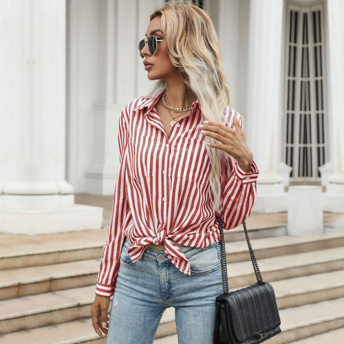 Damen Gestreiftes Langarmhemd im lässigen Chic Heidi-Mode