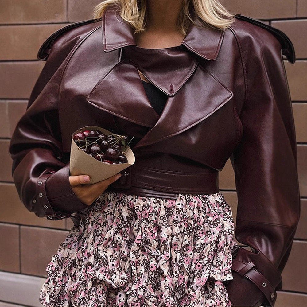 Damen Kunstlederjacke im Oversized-Design mit Riemen und neuen Details Heidi-Mode