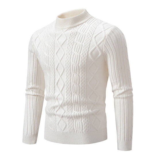 Herren Strickpullover mit hochgeschlossenem Kragen und Zopfmuster Heidi-Mode