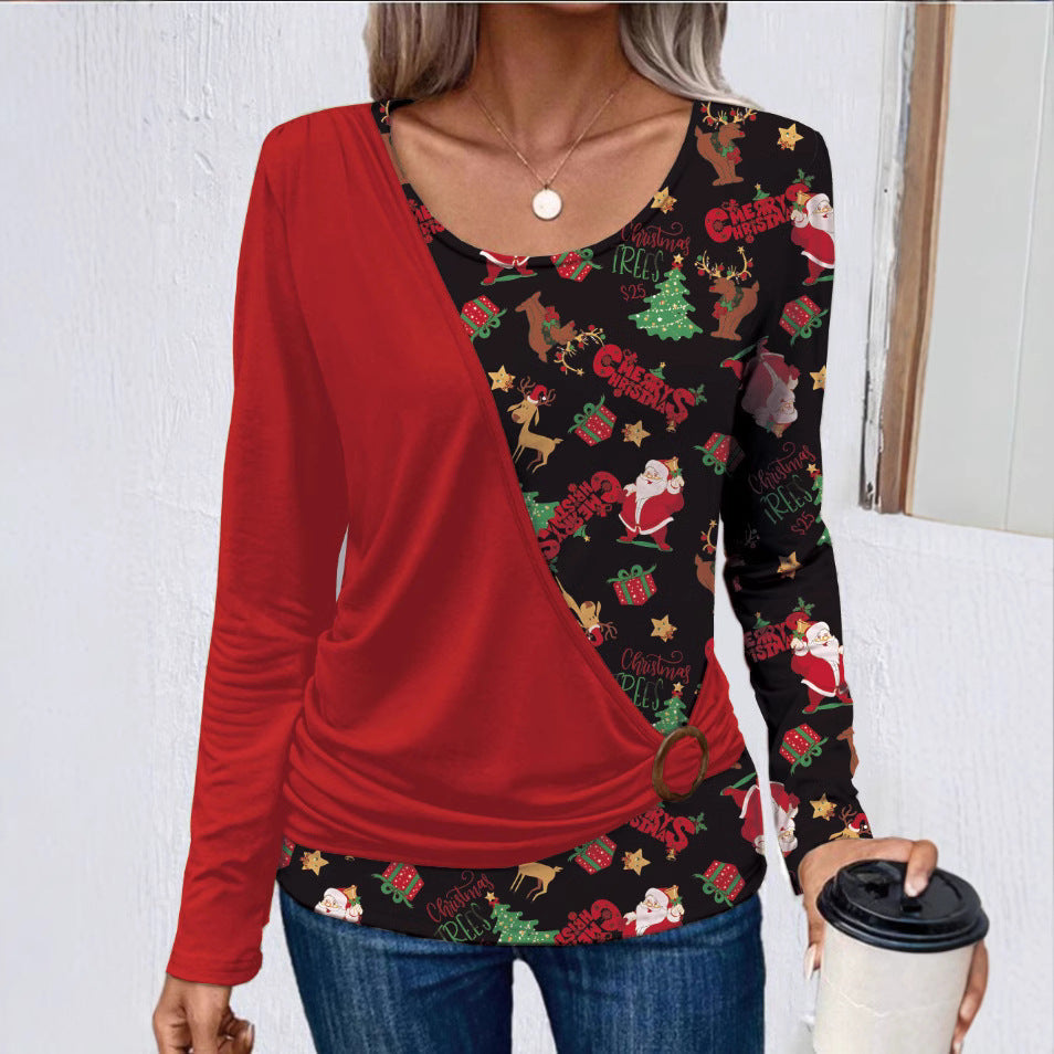 Damen Langarmshirt mit kreativem Weihnachtsdesign und praktischen Rüschendetails Heidi-Mode