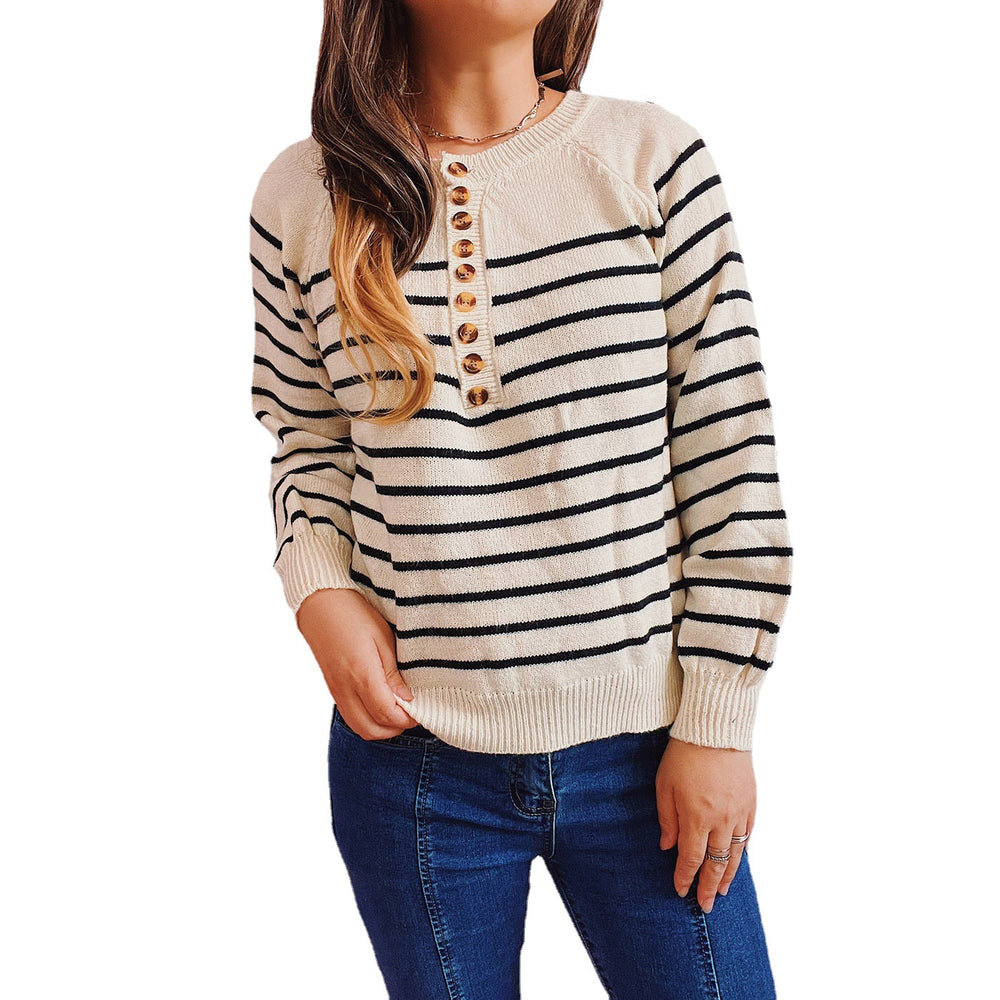 Damen gestreifter Strickpullover mit Knopfdetails und lässigem Schnitt Heidi-Mode