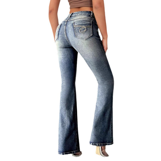Damen Bootcut Jeans mit hohem Bund und modischen Waschungen Heidi-Mode