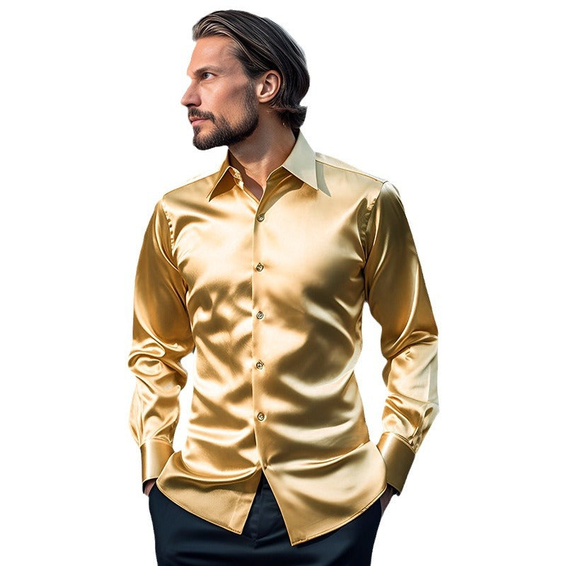 Herren Hemd aus glänzendem Satin mit modernem Kragen Heidi-Mode
