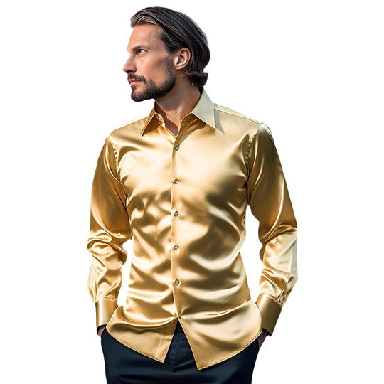 Herren Hemd aus glänzendem Satin mit modernem Kragen Heidi-Mode