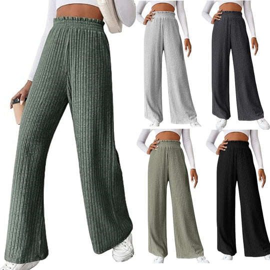 Damen weit geschnittene Ripp-Hose mit elastischem Bund Heidi-Mode