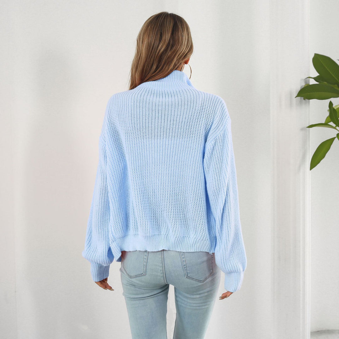Damen lässiger Strickpulli mit hohem Kragen und Reißverschluss Heidi-Mode