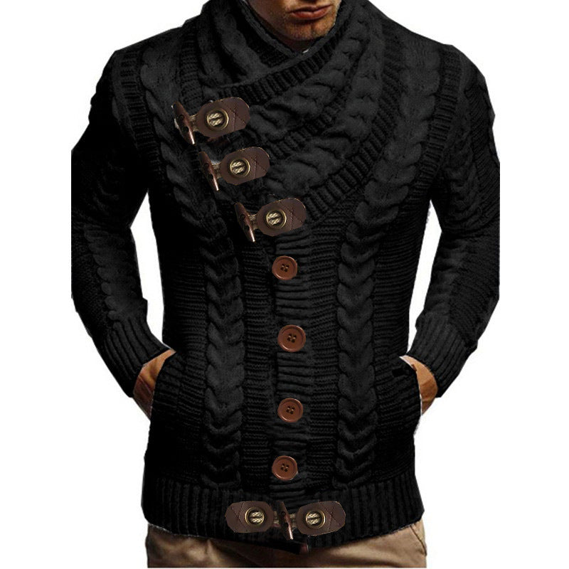 Herren Grobstrickjacke mit kreativem Schalkragen und Knopfdetails Heidi-Mode