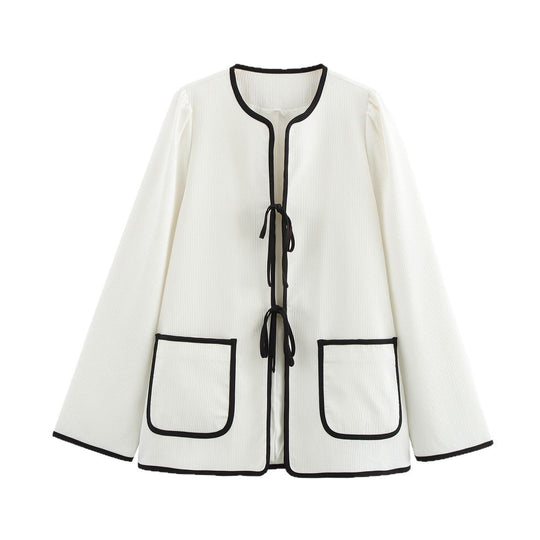 Damen modische Überziehjacke mit eleganten Binde-Details und praktischen Taschen Heidi-Mode