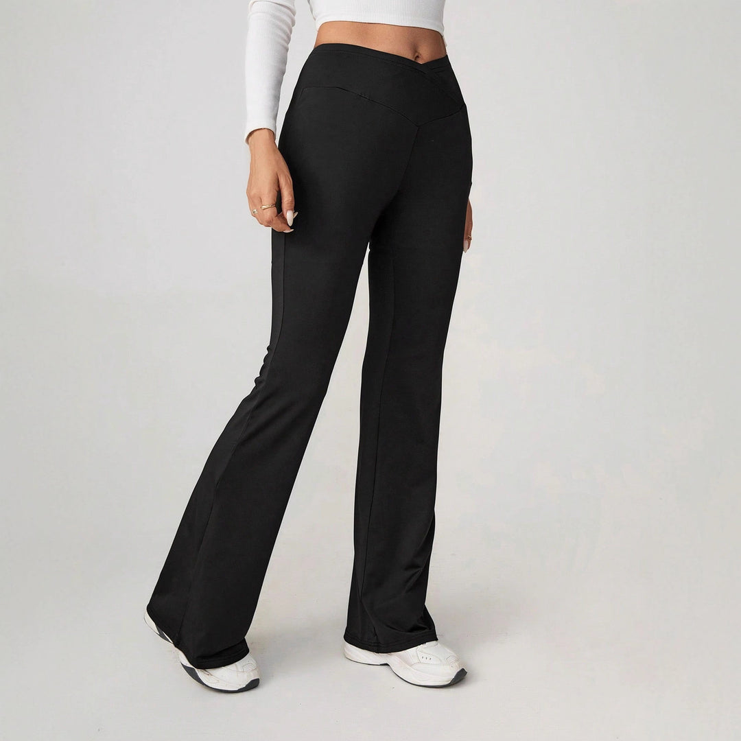 Damen High-Waist Sporthose mit weitem Bein und elastischem Bund Heidi-Mode