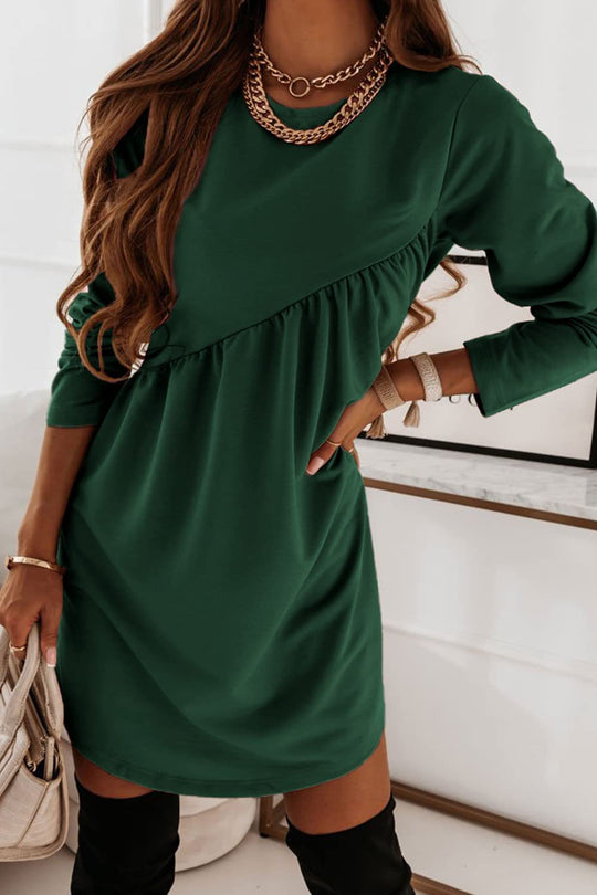 Heidi-Mode | O Hals Langarm Babydoll Tunika Kleid