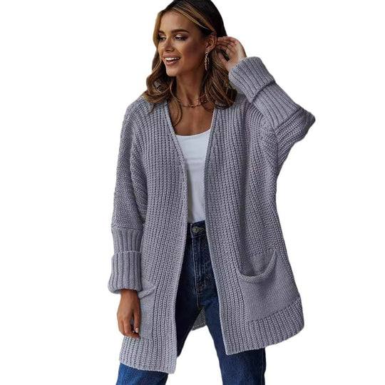 Damen Lange Strickjacke mit lockerer Passform und praktischen Taschen Heidi-Mode