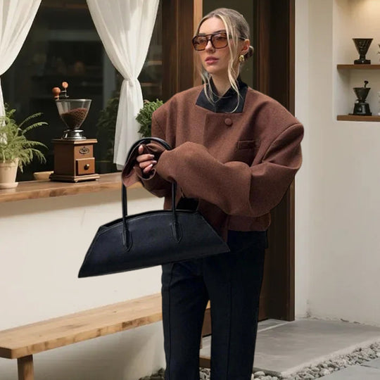 Damen Oversized Wolljacke mit hohem Kragen und modernem Schnitt Heidi-Mode
