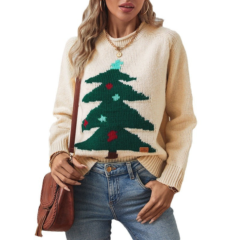 Damen Pullover mit festlichem Weihnachtsbaum-Motiv Heidi-Mode