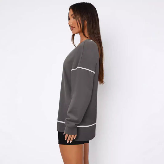 Damen Oversize Sweatshirt mit feiner Kontrastnaht Heidi-Mode