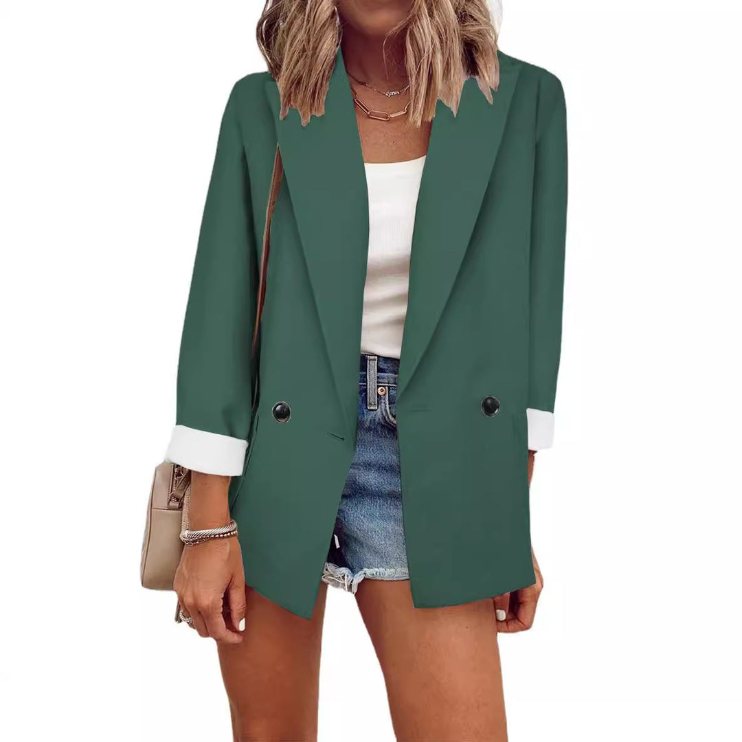 Damen modischer Blazer im Oversized-Schnitt mit tiefen Taschen und umgeschlagenen Ärmeln Heidi-Mode