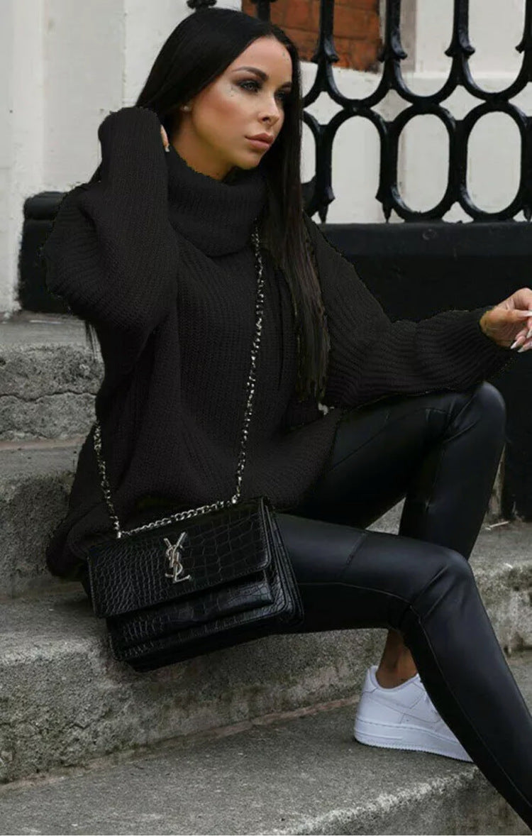 Damen Oversized-Strickpullover mit hohem Kragen und lässigem Schnitt Heidi-Mode