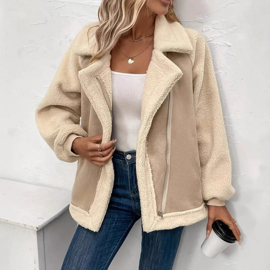 Damen Jacke aus kuscheligem Fleece mit Reißverschluss und oversized Schnitt Heidi-Mode
