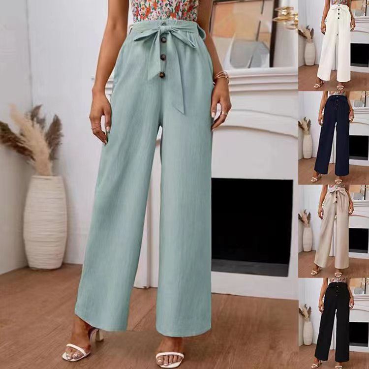 Damen weite Hose mit Bindegürtel und Knöpfen Heidi-Mode