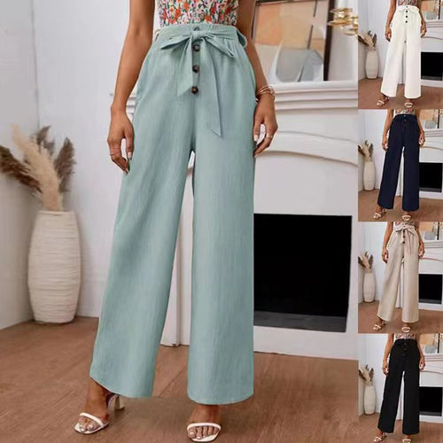 Damen weite Hose mit Bindegürtel und Knöpfen Heidi-Mode