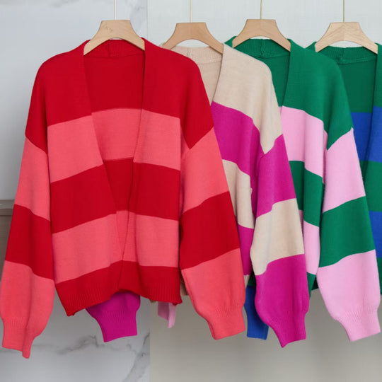 Damen Modischer Strickcardigan mit breiten Streifen und lässigem Schnitt Heidi-Mode