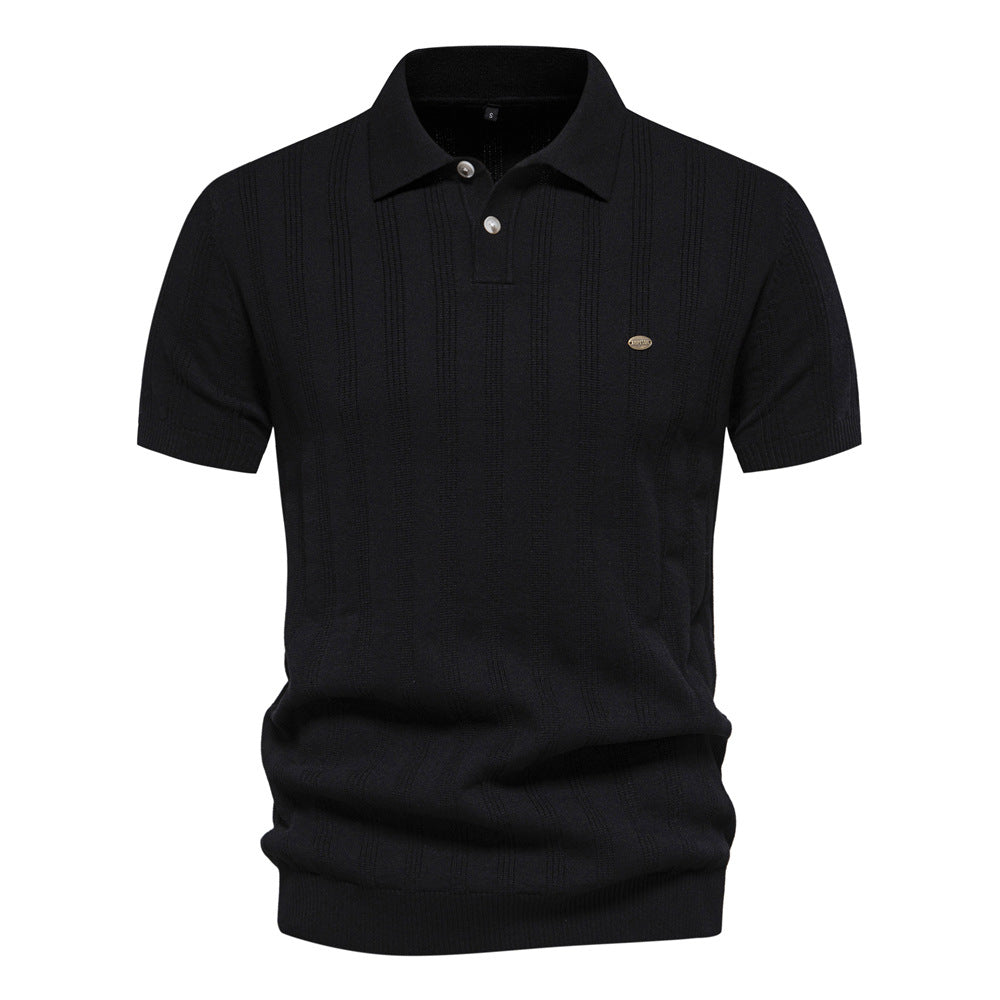Herren Kurzarm Polo-Shirt mit strukturiertem Streifenmuster Heidi-Mode