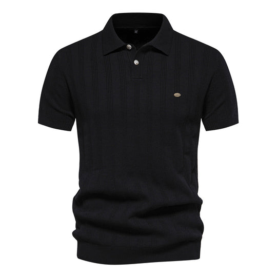 Herren Kurzarm Polo-Shirt mit strukturiertem Streifenmuster Heidi-Mode