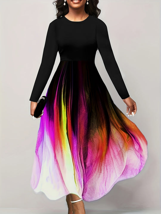 Damen Elegantes Maxikleid mit kreativer Farbverlauf-Optik und langen Ärmeln Heidi-Mode