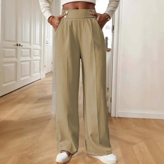 Damen Weite Hose mit dekorativen Knöpfen Heidi-Mode
