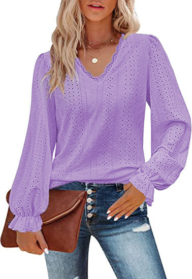 Damen Bluse mit Spitzenmuster und Ballonärmeln Heidi-Mode