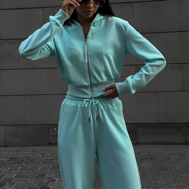 Damen Sportliches Fleece-Loungewear-Set mit Reißverschluss und elastischem Bund Heidi-Mode