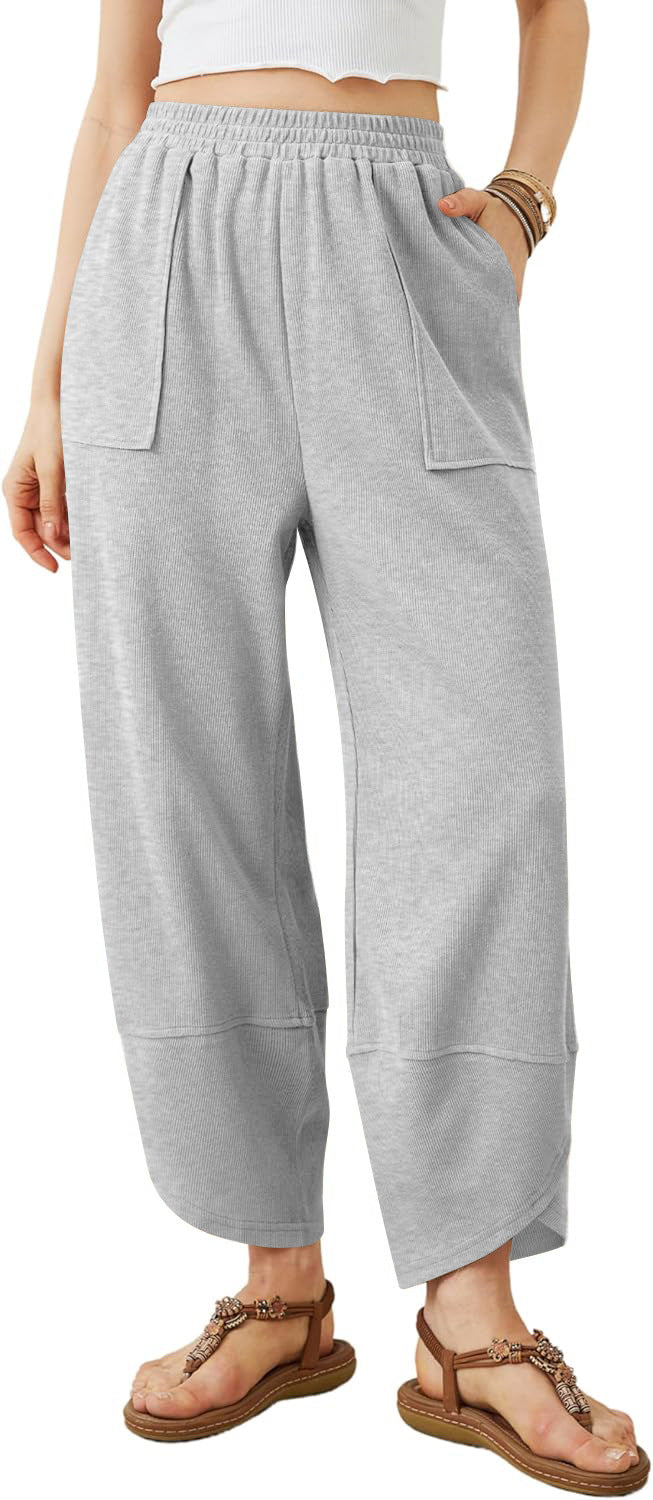 Damen weit geschnittene Freizeithose mit elastischem Bund und praktischen Taschen Heidi-Mode