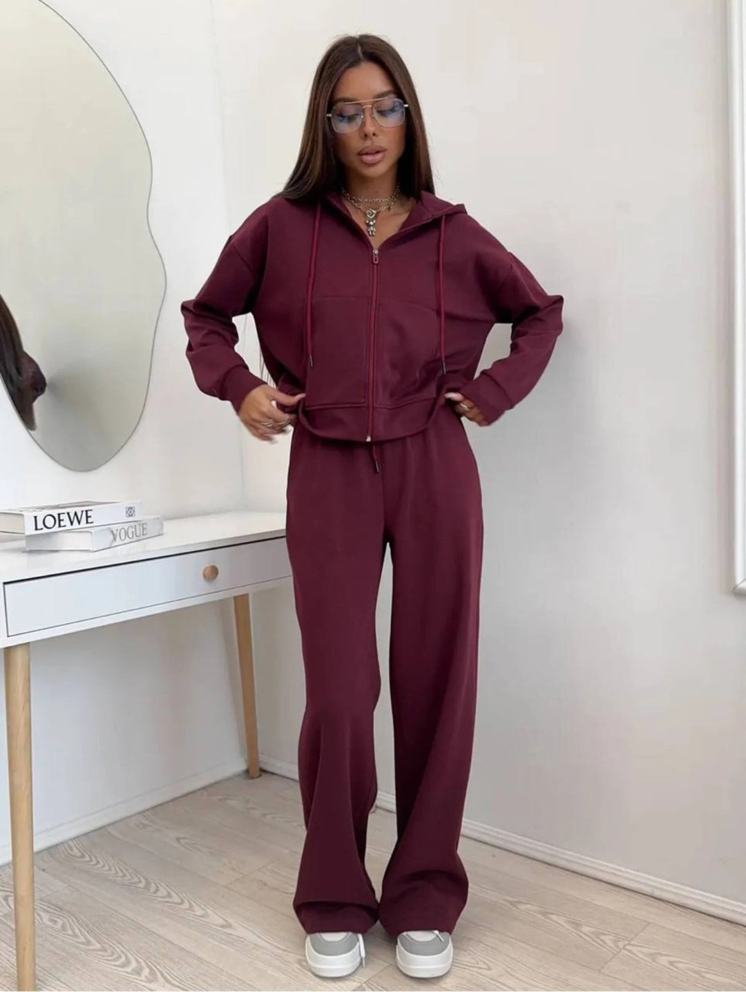Damen Lässiges Sport-Set mit modischer Kapuze und weitem Schnitt Heidi-Mode