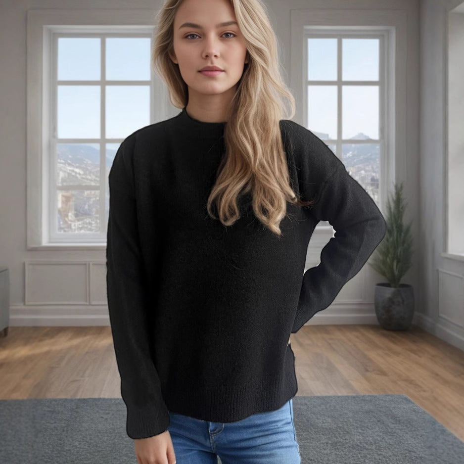 Damen lässiger Pullover mit weitem Schnitt und modernem Rippstrickdesign Heidi-Mode