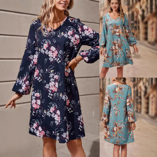 Damen Blusenkleid mit floralem Design und voluminösen Ärmeln Heidi-Mode