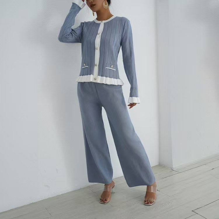 Damen elegantes Strick-Loungewear-Set mit dekorativen Details Heidi-Mode