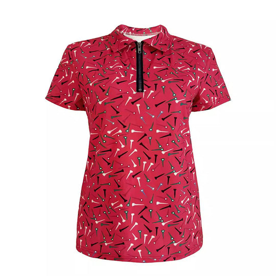 Damen Golfshirt mit modernem Muster und funktionalem Reißverschluss Heidi-Mode