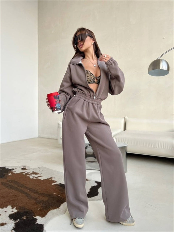 Damen Modischer Fleece-Jogginganzug mit Reißverschluss und bequemem Schnitt Heidi-Mode
