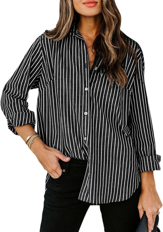 Damen gestreifte Bluse mit klassischem Kragen und lässigem Schnitt Heidi-Mode