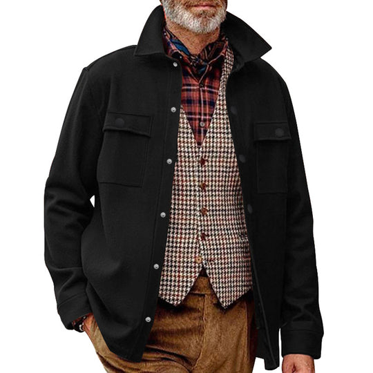 Herren Fleece-Hemdjacke mit zwei Brusttaschen und modischem Stehkragen Heidi-Mode